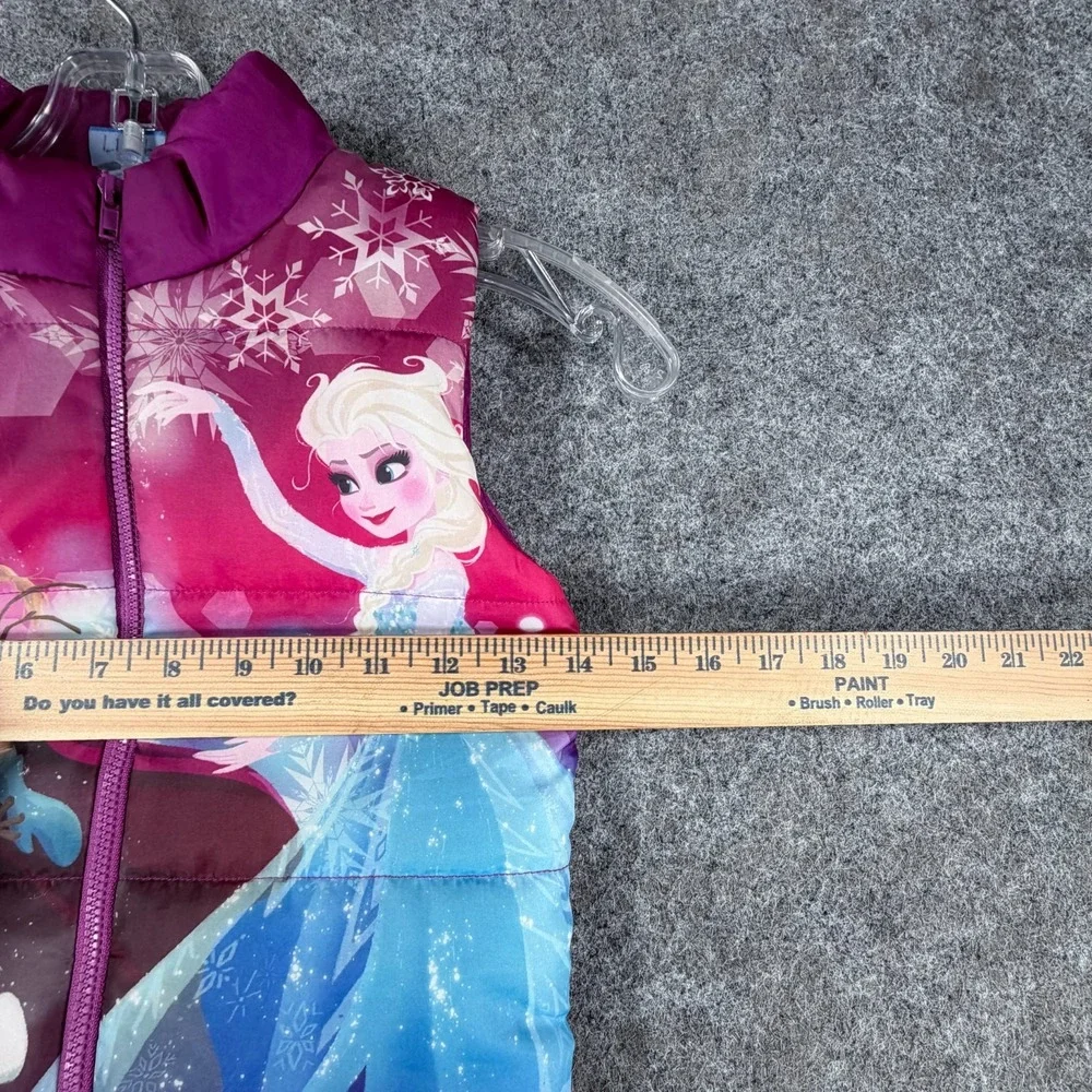 Disney Frozen Puffer Vest Girls 5 Multicolor Anna Elsa Olaf Graphic Print Zip Up